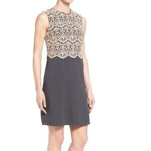 Halogen Grey Sheath Dress with Lace Overlay